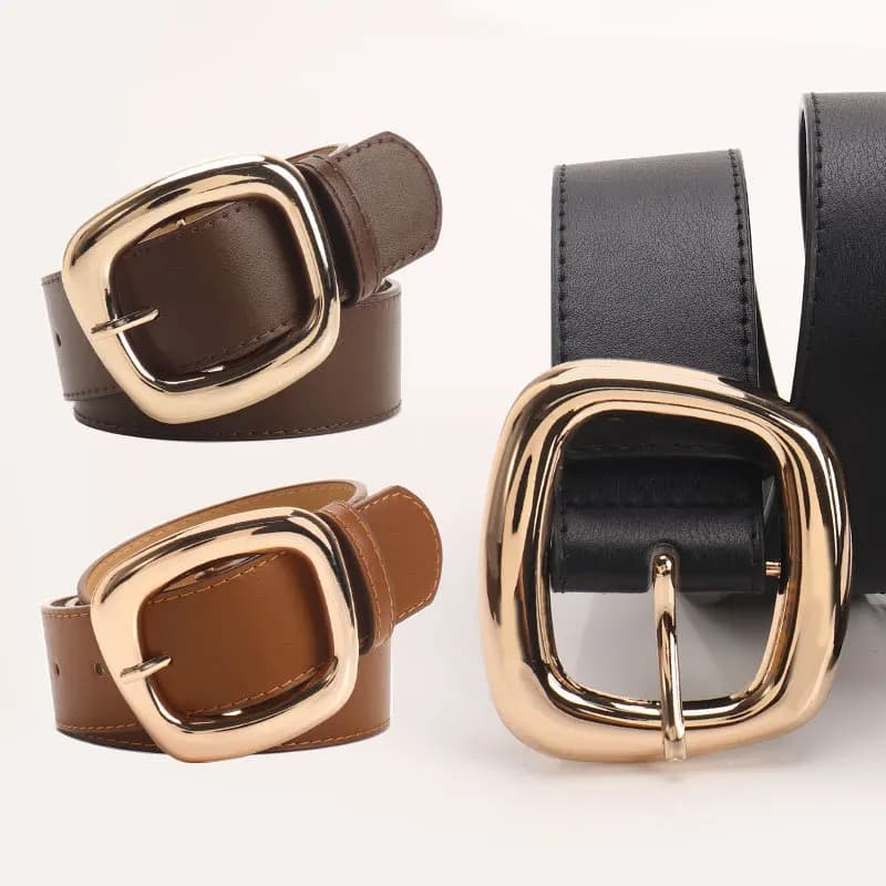 New Versatile Trapezoidal Buckle Wide Women's Belt Fashionable Commuting Casual Style Paired with Jeans Clothing Belt for Women