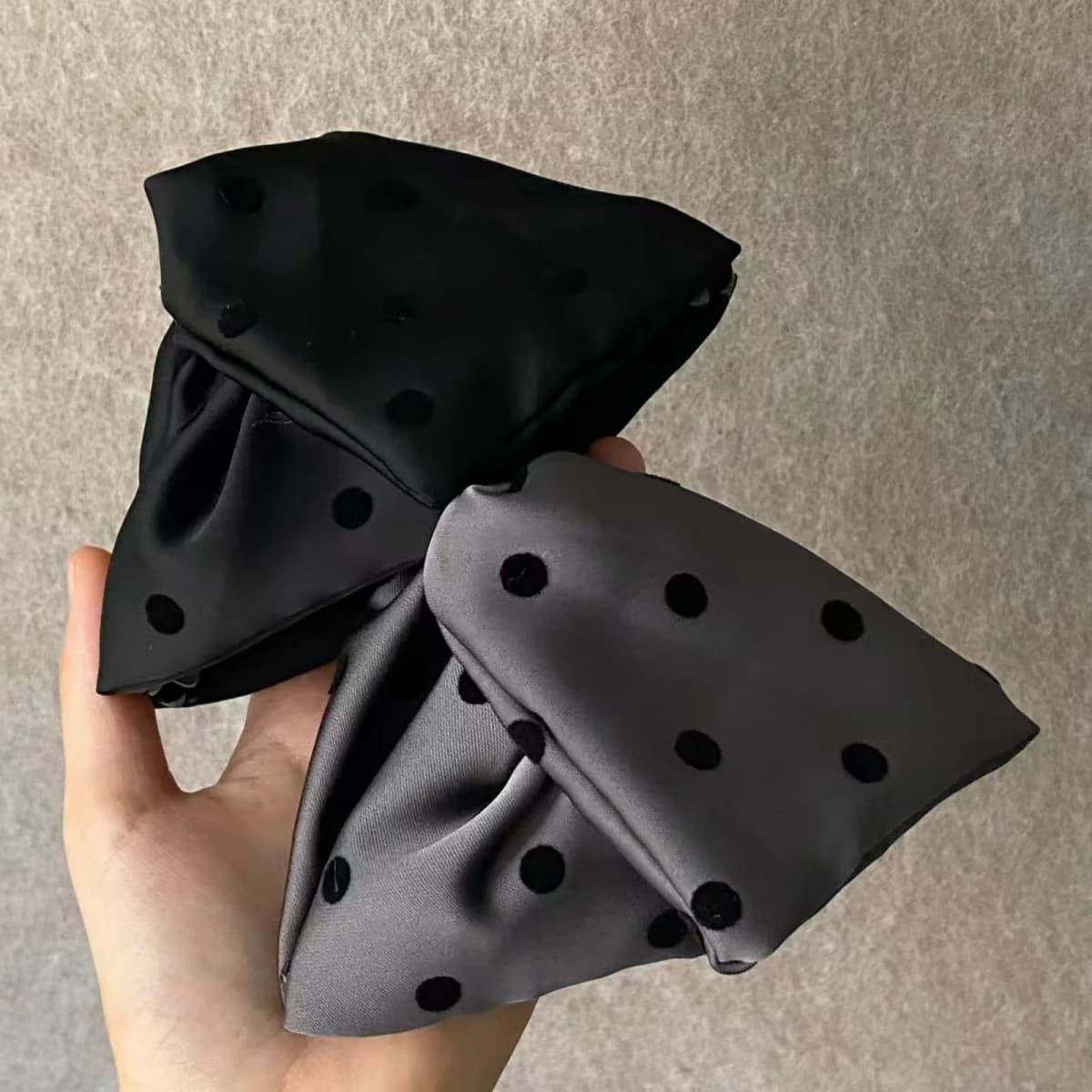 1PC Polka Dot Bow Hair Clips, Satin Fabric Black&Gray Vintage Hair Accessories, Cute Hair Decorations For Women Girls Daily Wear