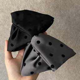 1PC Polka Dot Bow Hair Clips, Satin Fabric Black&Gray Vintage Hair Accessories, Cute Hair Decorations For Women Girls Daily Wear