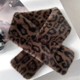 Cute Thicken Warm Leopard Print Scarf Windproof Soft Faux Fur Scarf Faux Collar Faux Rabbit Fur Winter Scarf Women's Wear