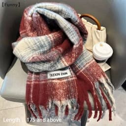 〔Funny〕Autumn And Winter New Korean Plaid Scarf Women's Thick Atmosphere Warm Student Shawl Neck Scarf