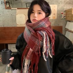 〔Funny〕Autumn And Winter New Korean Plaid Scarf Women's Thick Atmosphere Warm Student Shawl Neck Scarf