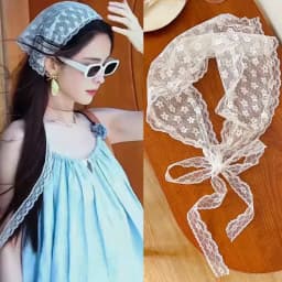 Women French Country Style Lace Mesh Triangle Scarf Spring Summer Floral Hair Scarf Elegant Headwrap Bohemian Hair Accessories