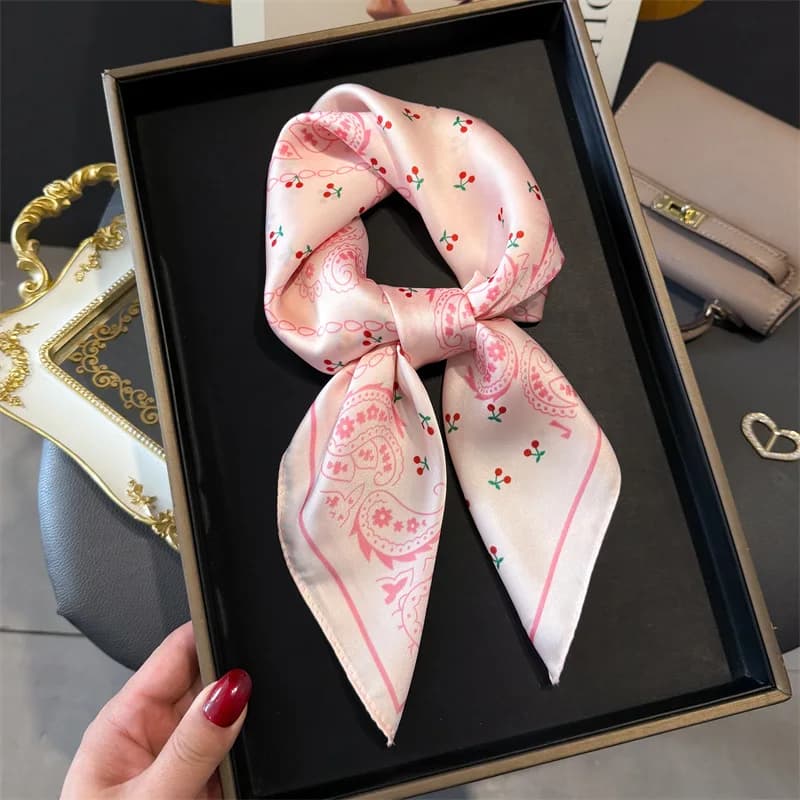 Pink Paisley Print Headscarf Women Silk Square Scarfs Foulard Bandana Female Neckerchief Fashion Decorate Hijab Lady Neck Ties
