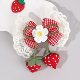 Korean Strawberry Bow Hair Clips Sweet Flower Lace Ribbon Bownot Hairpins For Girls Children Trendy Cute Headwear Accessories