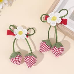 Korean Strawberry Bow Hair Clips Sweet Flower Lace Ribbon Bownot Hairpins For Girls Children Trendy Cute Headwear Accessories