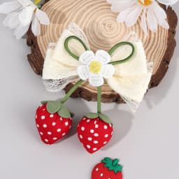 Korean Strawberry Bow Hair Clips Sweet Flower Lace Ribbon Bownot Hairpins For Girls Children Trendy Cute Headwear Accessories