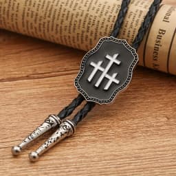 New Fashionable Men's Alloy Cross Leather Rope Pollo Tie, Men's Tie Gift Accessory Wholesale