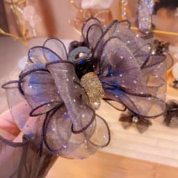 Trendy Gauze Hair Claw Korean Style Diamond Bow Shark Gripper For Women Elegant Gentle Hair Clip Girls Trendy Hair Accessories