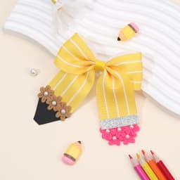 1/2Pcs Flower Pencil Bow Hair Clips Cute Sweet Back To School Ribbon Hairpins Hair Accessories For Girls Kids Daily Headwear