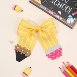 1/2Pcs Flower Pencil Bow Hair Clips Cute Sweet Back To School Ribbon Hairpins Hair Accessories For Girls Kids Daily Headwear