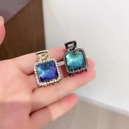 Fantasy Ocean Blue Resin Square Rhinestone Hair Claw Small Size Exquisite Metal Side Bang Clip Cute Hair Clip Hair Accessories