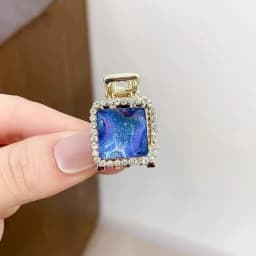Fantasy Ocean Blue Resin Square Rhinestone Hair Claw Small Size Exquisite Metal Side Bang Clip Cute Hair Clip Hair Accessories
