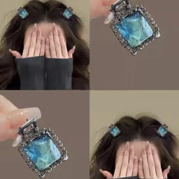 Fantasy Ocean Blue Resin Square Rhinestone Hair Claw Small Size Exquisite Metal Side Bang Clip Cute Hair Clip Hair Accessories