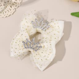 2Pcs Trendy Crown Bow Hair Clips For Girls Sweet Dot Mesh Fluffy Bownot Hairpins Children School Cute Headwear Hair Accessories