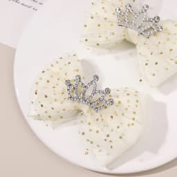2Pcs Trendy Crown Bow Hair Clips For Girls Sweet Dot Mesh Fluffy Bownot Hairpins Children School Cute Headwear Hair Accessories