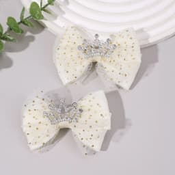 2Pcs Trendy Crown Bow Hair Clips For Girls Sweet Dot Mesh Fluffy Bownot Hairpins Children School Cute Headwear Hair Accessories