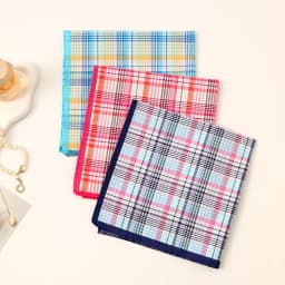 3Pcs Women's Pure Cotton Plaid Handkerchief Contrasting Color Matching Thin Wipe Soft Sweat Hand Towel 43cm