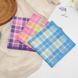 3Pcs Women's Pure Cotton Plaid Handkerchief Contrasting Color Matching Thin Wipe Soft Sweat Hand Towel 43cm