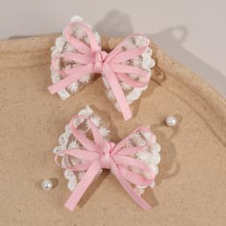 2Pcs New Flower Lace Bow Hair Clips For Girls Sweet Floral Embroidered Ribbon Hairpins Children Trendy Headwear Hair Accessories