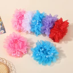 2Pcs Glirs Cute and Sweet Chiffon Flowers Headband Hair Accessories with Elastic Bands Colorful Beads Hair Bands Holiday Gifts