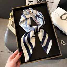 Luxury Print Chain Neck Tie Shawl 2025 Silk Square Scarf Women Wraps Female 70cm Hair Hand Wrist Headkercheif Hijab Bandana