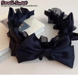 Subculture Harajuku Gothic Lolita Y2K Girl Clever Punk Satin Floral Ruffled Bow Hair Band Headband Hair Hoop Hair Accessories