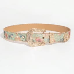 1pc Women's Light Luxury Elegant Carved Metal Buckle Multi-color Flower Glitter Print Beaded Belt Jeans Belt