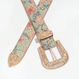 1pc Women's Light Luxury Elegant Carved Metal Buckle Multi-color Flower Glitter Print Beaded Belt Jeans Belt