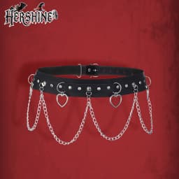 HERSHINE Women's Black Fashion Heart-Shaped Chain Studded Wide Belt, Y2K Gothic Punk Harajuku Rock Hip Hop Style，spring，summer