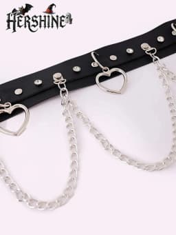 HERSHINE Women's Black Fashion Heart-Shaped Chain Studded Wide Belt, Y2K Gothic Punk Harajuku Rock Hip Hop Style，spring，summer