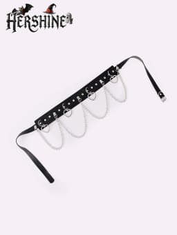HERSHINE Women's Black Fashion Heart-Shaped Chain Studded Wide Belt, Y2K Gothic Punk Harajuku Rock Hip Hop Style，spring，summer