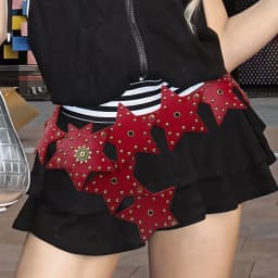 Western cowboy punk wide belt, retro street decoration Y2K Spice Girl five-pointed star patchwork belt, Encore red