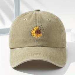 Sunflower printed baseball cap with adjustable retro washed soft top cap suitable for both men and women for outdoor leisure