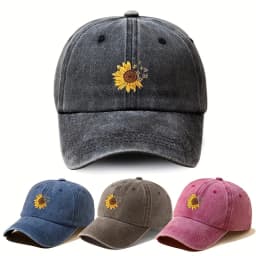 Sunflower printed baseball cap with adjustable retro washed soft top cap suitable for both men and women for outdoor leisure