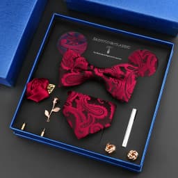 Luxury Neck Tie Set For Men Classic Brand Necktie Bowtie Hanky Cufflinks Floral Brooches Tie Clip Set Wedding Business Box Gift