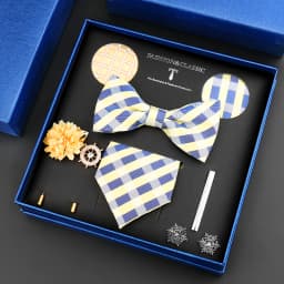 Luxury Neck Tie Set For Men Classic Brand Necktie Bowtie Hanky Cufflinks Floral Brooches Tie Clip Set Wedding Business Box Gift