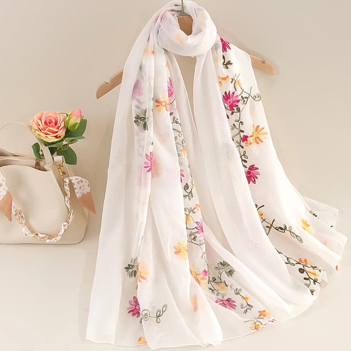 Spring Summer Cotton Linen Long Scarf for Women Literary National Style Dual-Purpose Embroidered Travel Sunscreen Shawl