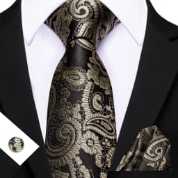 Mens Tie Yellow Golden Black Red Floral Ties Hanky Cufflinks Set Necktie Formal Wedding Dinner Party Gift