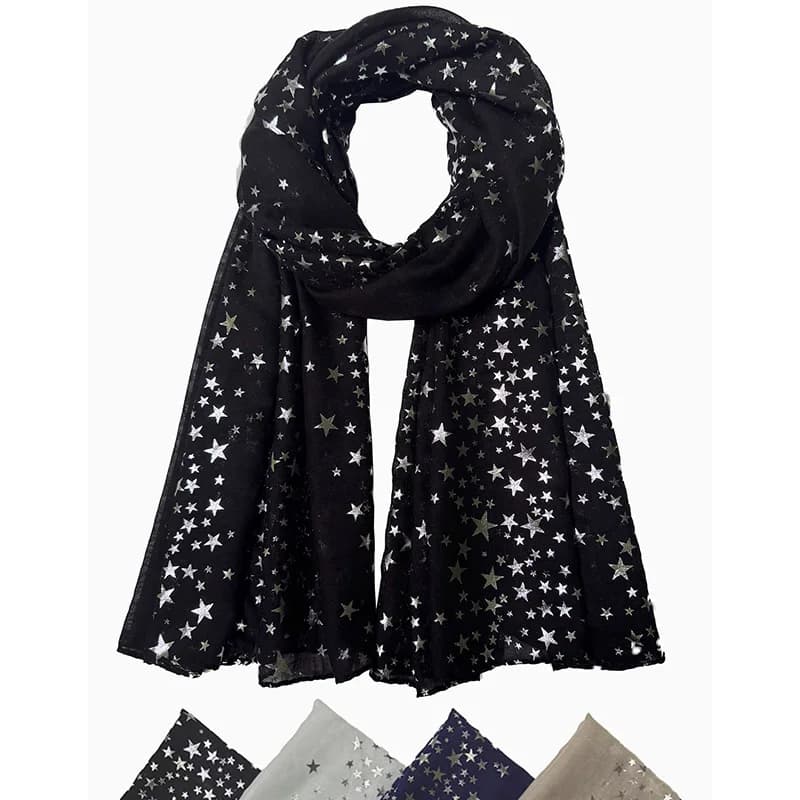 Star Printed Scarf For Women Hot Silver Shining Hijab Elegant Shawl Wedding Bridal Winter Warm Luxury Scarves