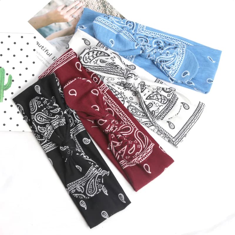 1pc Fashion Headband for Women Boho Print Vintage Cross Knot Elastic Hairbands Turban Bandanas Girls Hair Bands Hair Accessories