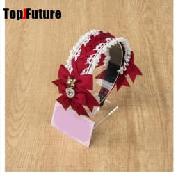 Women's Harajuku Gothic Lolita Subculture Y2K GIRL Elegant Sweet Cross Tie Strap Lace Bow Pearl Love Pendant Headband Hair Band