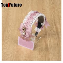Women's Harajuku Gothic Lolita Subculture Y2K GIRL Elegant Sweet Cross Tie Strap Lace Bow Pearl Love Pendant Headband Hair Band