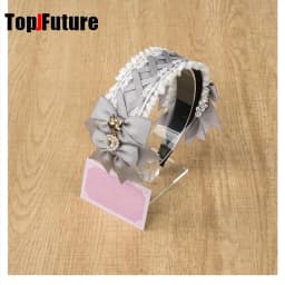 Women's Harajuku Gothic Lolita Subculture Y2K GIRL Elegant Sweet Cross Tie Strap Lace Bow Pearl Love Pendant Headband Hair Band