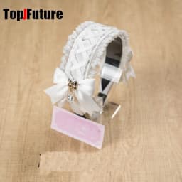 Women's Harajuku Gothic Lolita Subculture Y2K GIRL Elegant Sweet Cross Tie Strap Lace Bow Pearl Love Pendant Headband Hair Band
