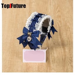 Women's Harajuku Gothic Lolita Subculture Y2K GIRL Elegant Sweet Cross Tie Strap Lace Bow Pearl Love Pendant Headband Hair Band