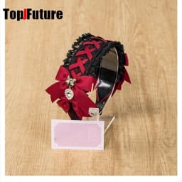 Women's Harajuku Gothic Lolita Subculture Y2K GIRL Elegant Sweet Cross Tie Strap Lace Bow Pearl Love Pendant Headband Hair Band