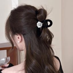 1pc Premium Matte Gray Camellia Velvet Hair Clip for Women, New Style Hairpin, Rear Hair Updo Shark Clip