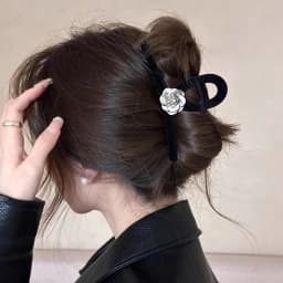 1pc Premium Matte Gray Camellia Velvet Hair Clip for Women, New Style Hairpin, Rear Hair Updo Shark Clip