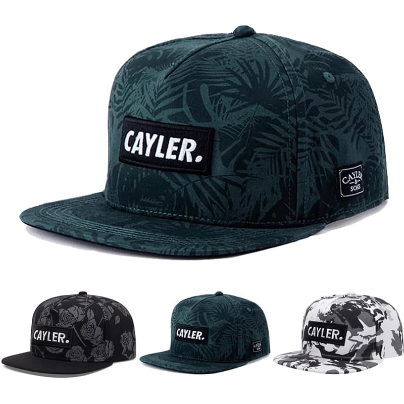 New Trendy CAYLER Leaf Rose Flat Edge Hat Men's Street Hip Hop Hat Women's Outdoor Cycling Sunshade Hat Adjustable Baseball Hat